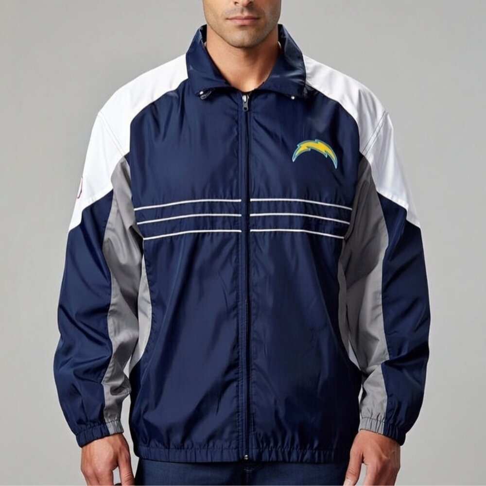 🌟Los Angeles Chargers NFL Windbreaker Jacket Men’s XL Blue Color block Full Zip